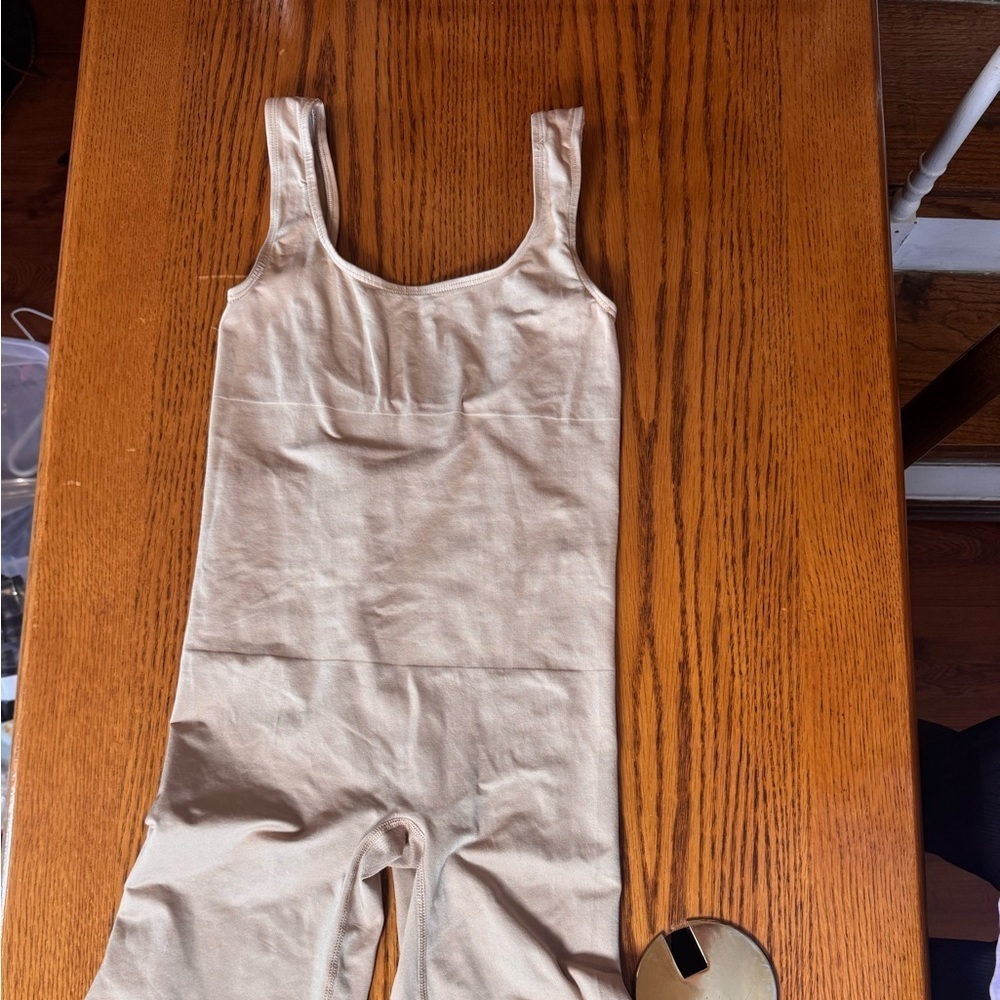 Shear Body-Shaping Open Bust Mid-Thigh Bodysuit – Beige, Size Medium - Picture 2 of 6